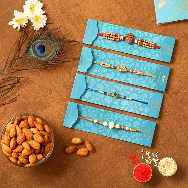 4 Traditional Rakhis & Almonds Combo