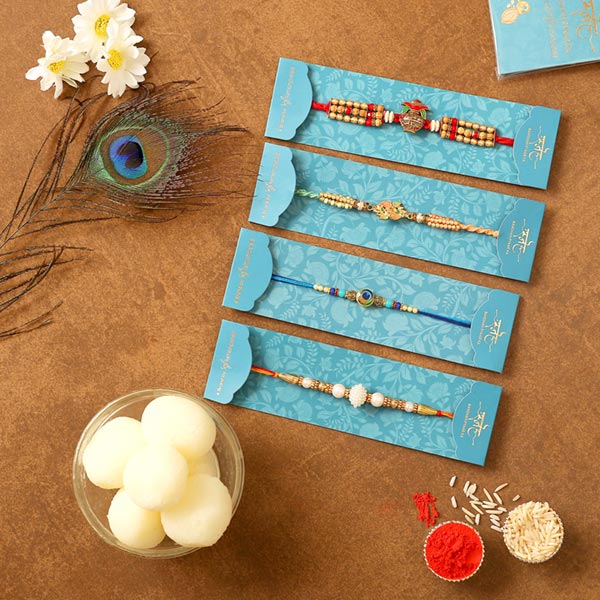 4 Traditional Rakhis & Rasgulla Tin Combo