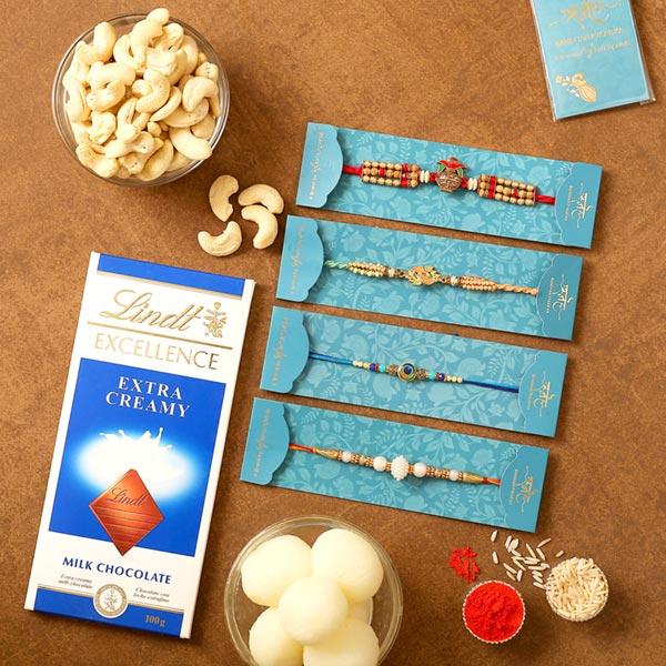 4 Traditional Rakhis & Cashew Hamper