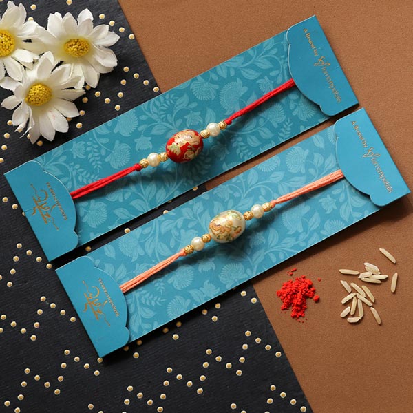 Peach Stone Rakhi & Japanese Red Stone Rakhi