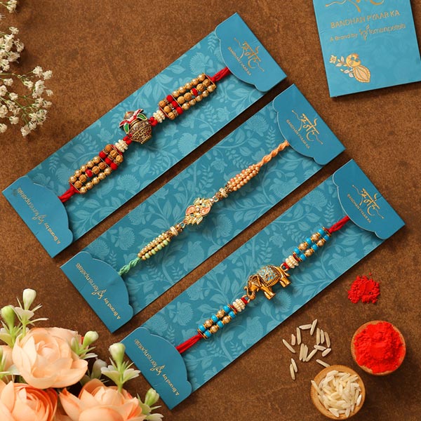 Kalash Rakhi & Peacock Rakhi With Elephant Rakhi