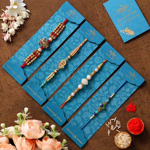 Kalash Rakhi & 3 Designer Rakhis