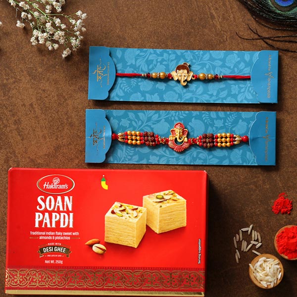2 Lord Ganesha Rakhis & Soan Papdi