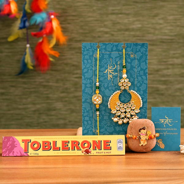 Crescent Lumba Rakhi Set & Kids Rakhi With Toblerone
