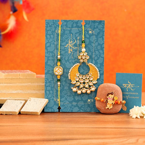 Crescent Lumba Rakhi Set & Kids Rakhi With Kaju Katli