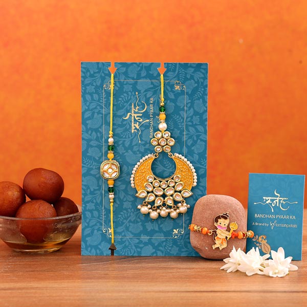 Crescent Lumba Rakhi Set & Kids Rakhi With Gulab Jamun
