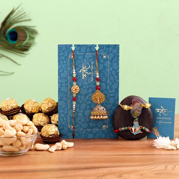 Jhumki Lumba Rakhi Set & Kids Rakhi With Cashew