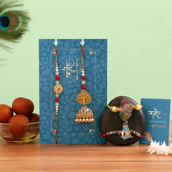 Jhumki Lumba Rakhi Set & Kids Rakhi With Gulab Jamun