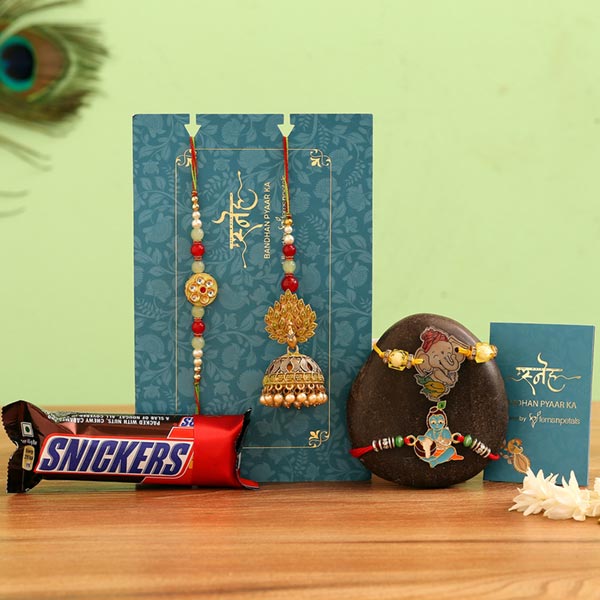 Jhumki Lumba Rakhi Set & Kids Rakhi With Snickers