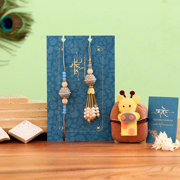 Blue Orb Lumba Rakhi Set & Giraffe Rakhi With Sweets