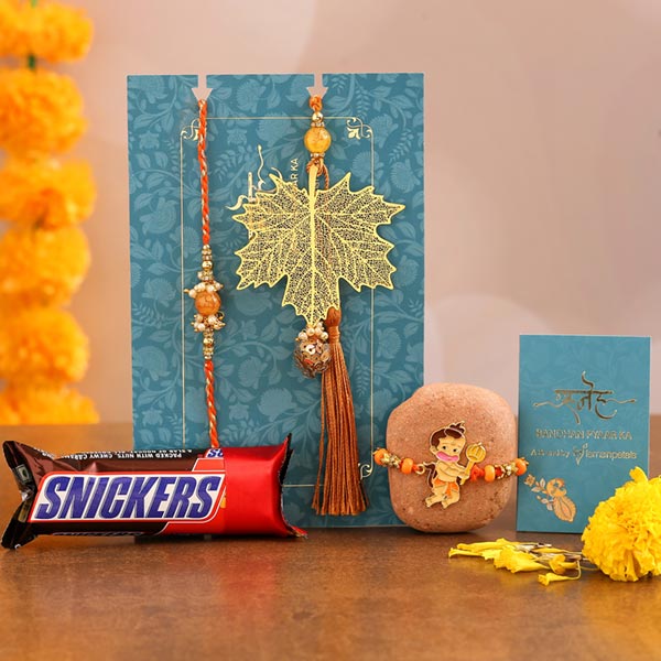 Maple Leaf Lumba Rakhi Set & Kids Rakhi With Snickers