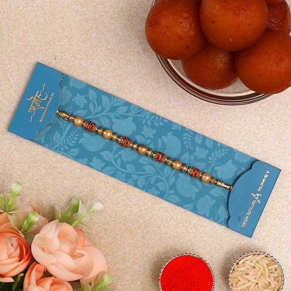 Pearl Beads Rakhi & Gulab Jamun Tin