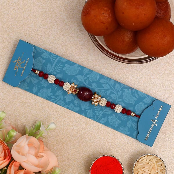 Red Stone Designer Rakhi & Gulab Jamun - Singapore