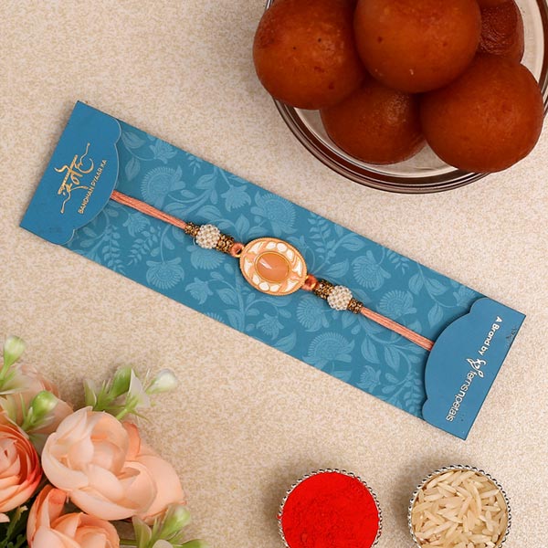 Peach Stone Rakhi & Gulab Jamun Tin - Singapore