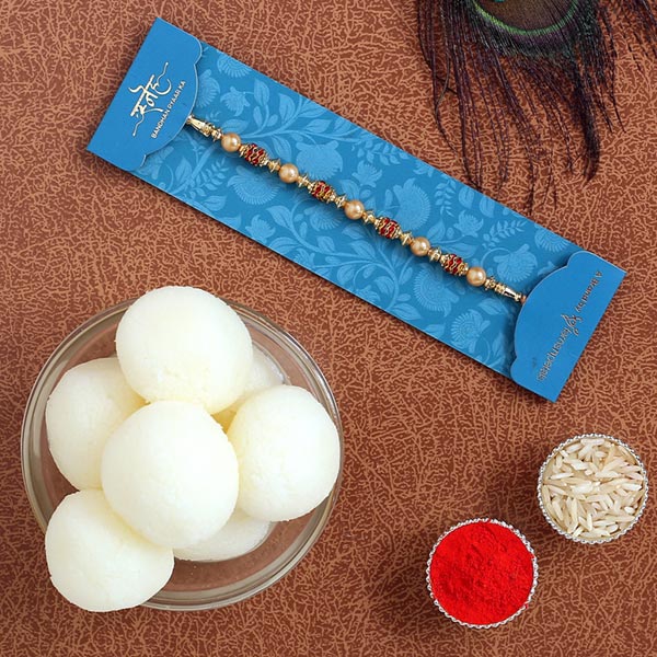 Pearl Beads Rakhi & Rasgulla Tin - Singapore