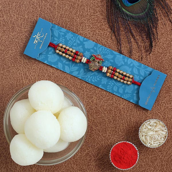 Kalash Rudraksha Rakhi & Rasgulla Tin
