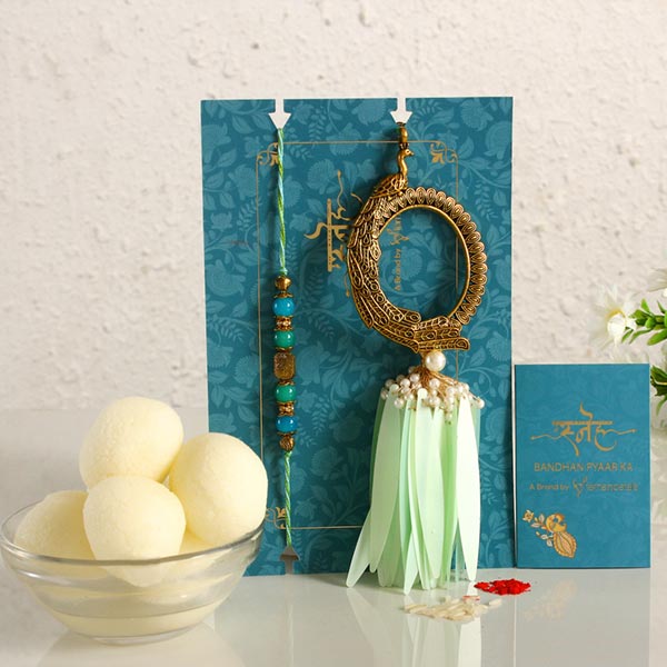 Feather Designer Lumba Rakhi Set & Gulab Jamun