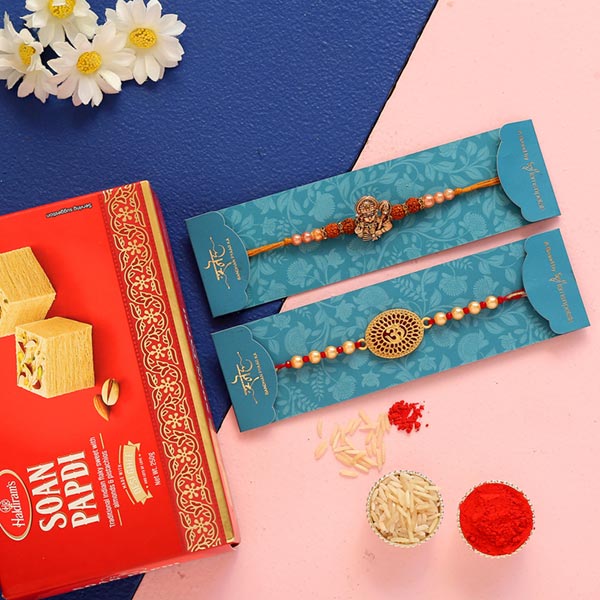 Hanuman Rudraksha & Om Rakhi With Soan Papdi