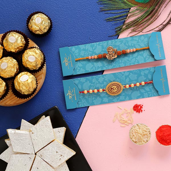 Hanuman Rudraksha & Om Rakhi With Sweets
