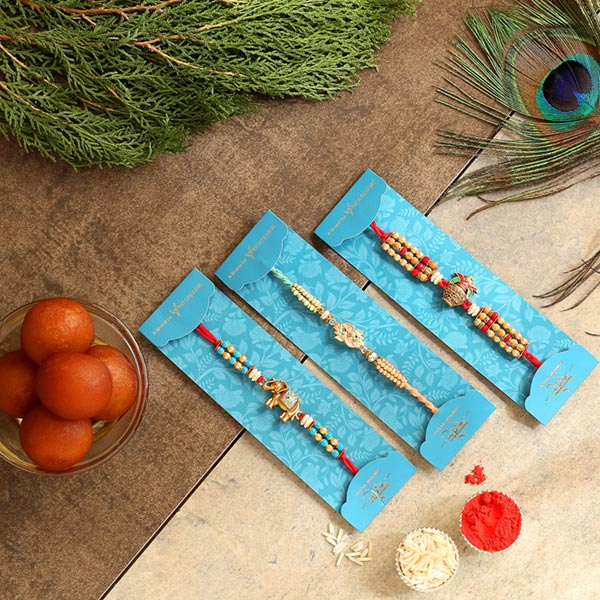 Set Of 3 Designer Rakhis & Yummy Gulab Jamun