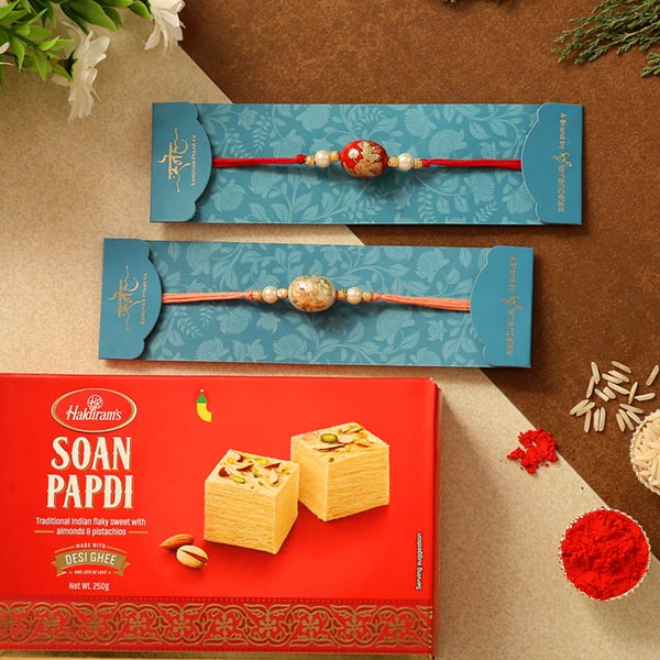 Set Of 2 Traditional Stone Rakhis & Soan Papdi