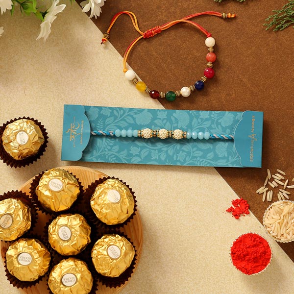Set Of 2 Ethnic Pearl Rakhis & Ferrero Rocher