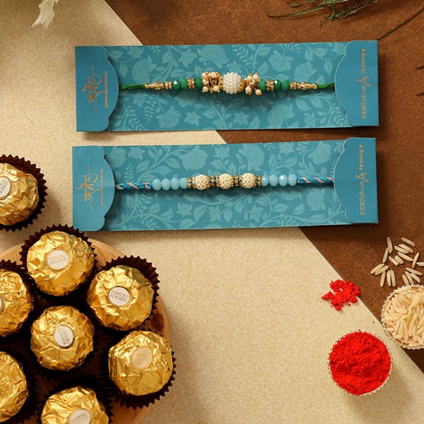 Set Of 2 Pearl Designer Rakhis & Ferrero Rocher Combo