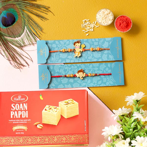 2 Devotional Kids Rakhis & Soan Papdi