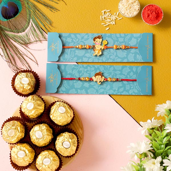 2 Devotional Kids Rakhis & Ferrero Rocher Combo
