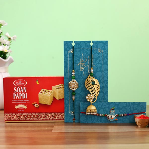 Ethnic Lumba Rakhi Set & Kids Rakhi With Soan Papdi