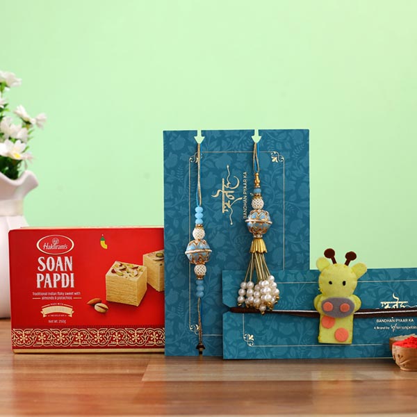 Blue Orb Lumba Rakhi Set & Kids Rakhi With Sweets