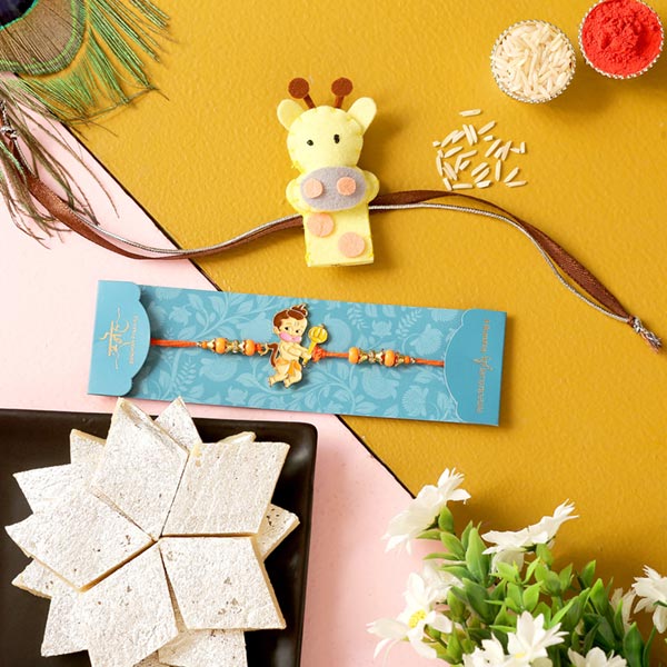 Set Of 2 Cute kids Rakhis & Kaju Katli Combo