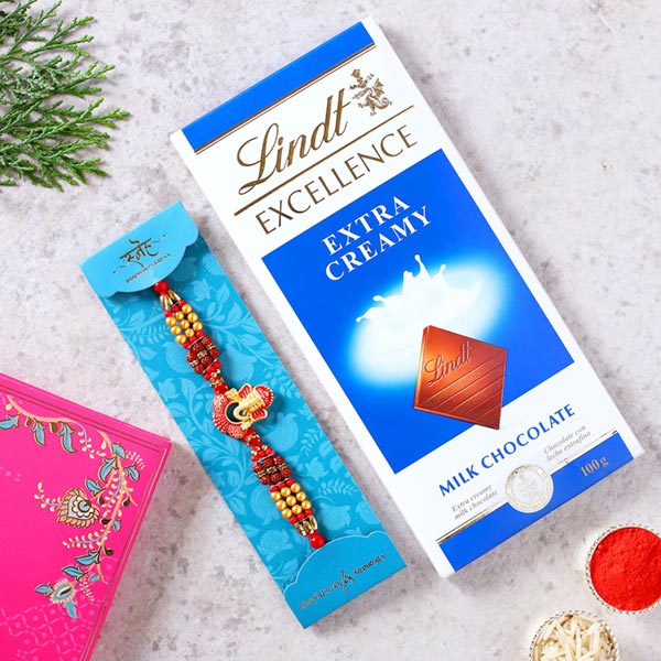 Ganesha And Rudraksha Rakhi With Lindt