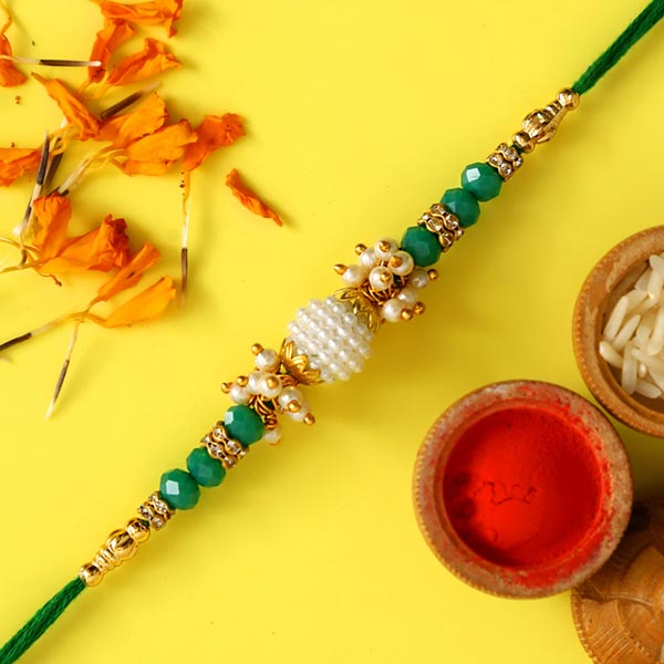 Green Pearl And Beads Designer Rakhi