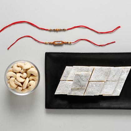 Beaded Rakhi Set With Kaju katli Sweet Hamper