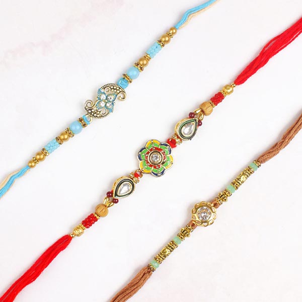 Glittering Designer Set of Three RakhisFor UK