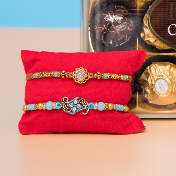 Glittering Beads Rakhi Set with Chocolate HamperFor UK