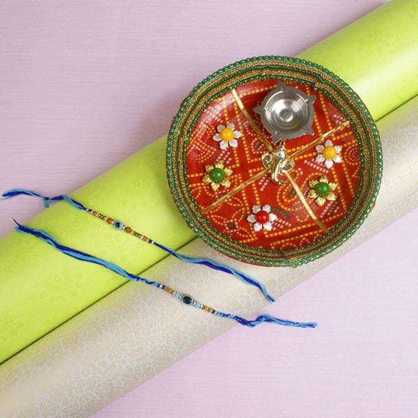 Evil Eye Beads Rakhi Set with Auspicious Puja Thali For UK