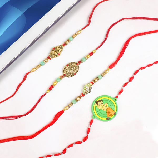 Exquisite Designer Set of Four Rakhi  For UK