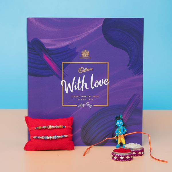 Designer Sparkling Rakhi Set with Chocolate Hamper For UK