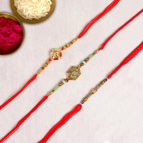 Ethnic Ganesha Three Set of Rakhi For UK