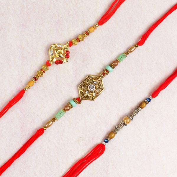 Ethnic Ganesha Three Set of Rakhi For UK