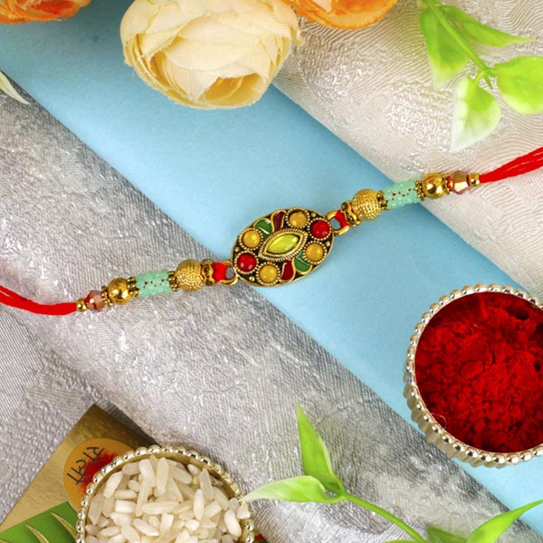 Oval Colourful Crystal Rakhi