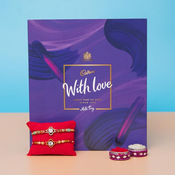 Two Crystal Diamond Rakhis with Cadbury Chocolate For UK