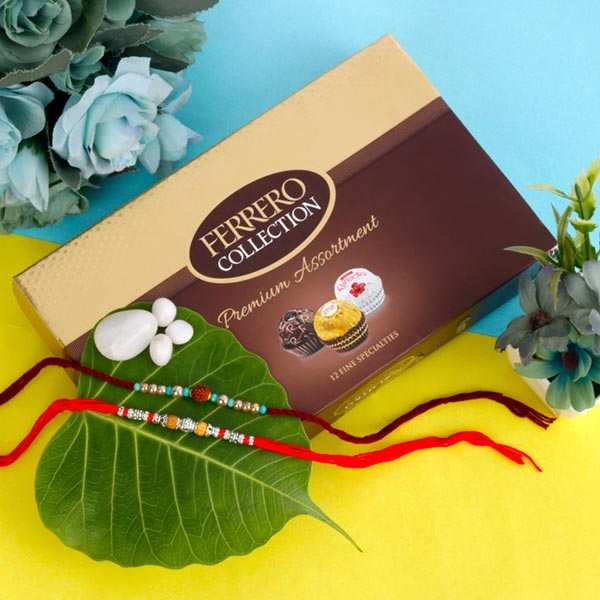 Traditional Rudraksha Rakhi Set with Chocolate Hamper
