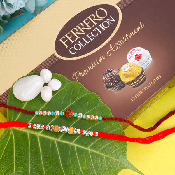 Traditional Rudraksha Rakhi Set with Chocolate Hamper