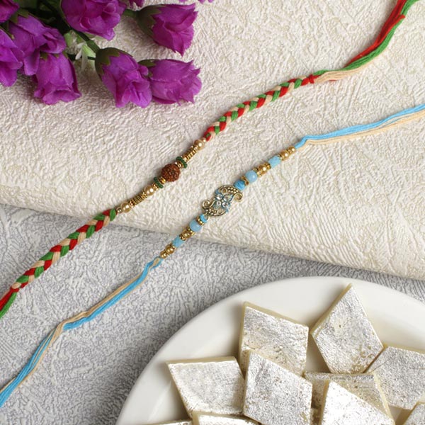Elegant Rakhi Set With Kaju katli Sweet Hamper For UK
