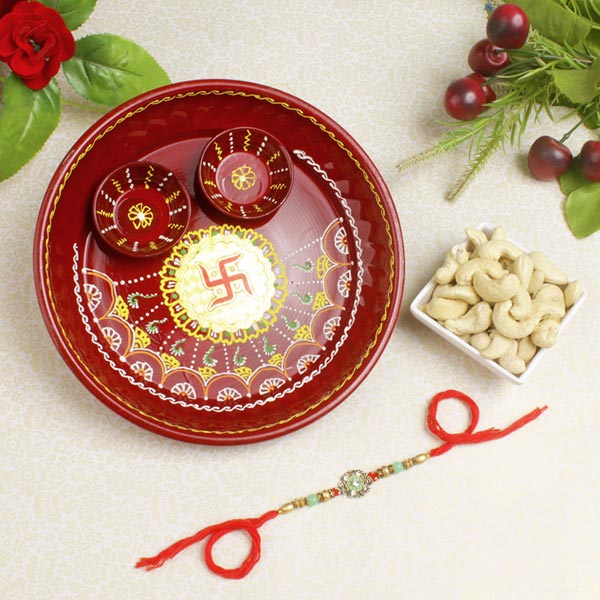 Fascinating Diamond Beads Rakhi with Dry Fruit For UK