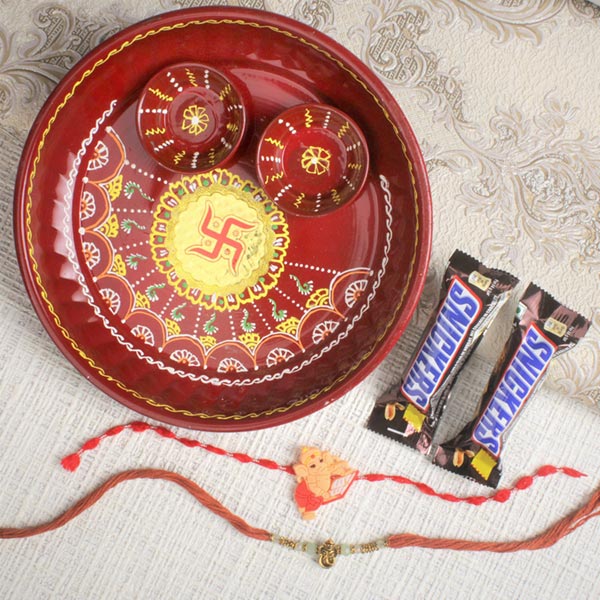 Ethnic Ganesha Rakhis with Puja Thali & Chocolates For UK