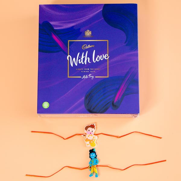 Bal Hanuman & Krishna Kids Rakhis with Cadbury Chocolate Box For UK